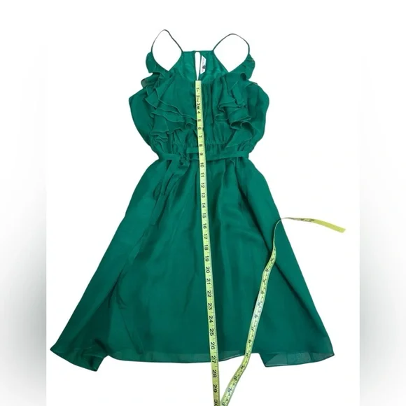 Rebecca Taylor Deep Green 100% Silk Ruffle Mini Dress size 0 - Picture 8 of 8